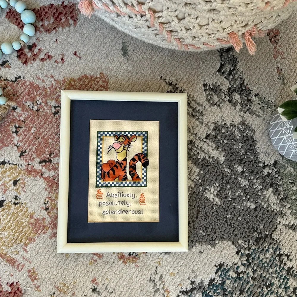 Disney Tigger Handmade Cross-Stitch Art in Cream Frame splendiferous